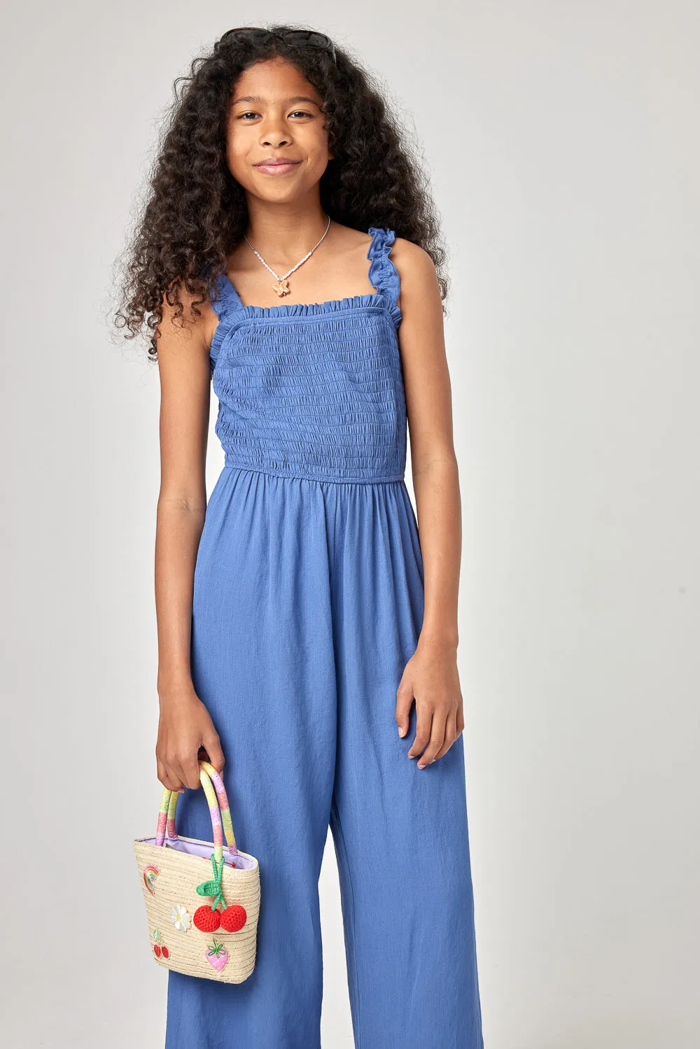 Kids Blue Horizon Smocked Jumpsuit