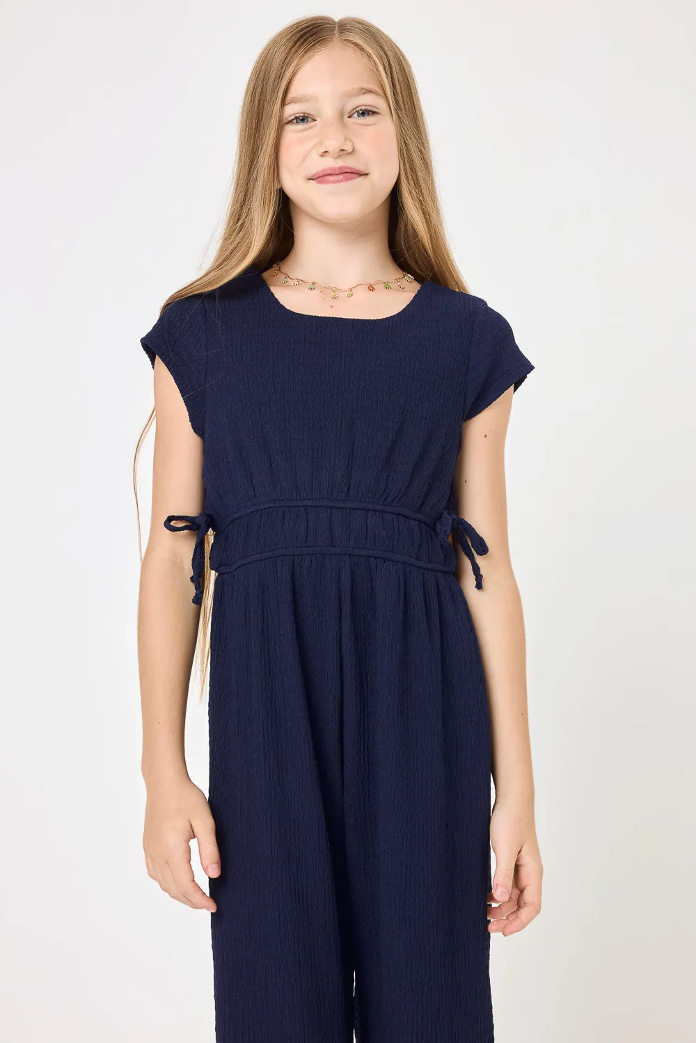 Kids Navy Crepe Jumpsuit