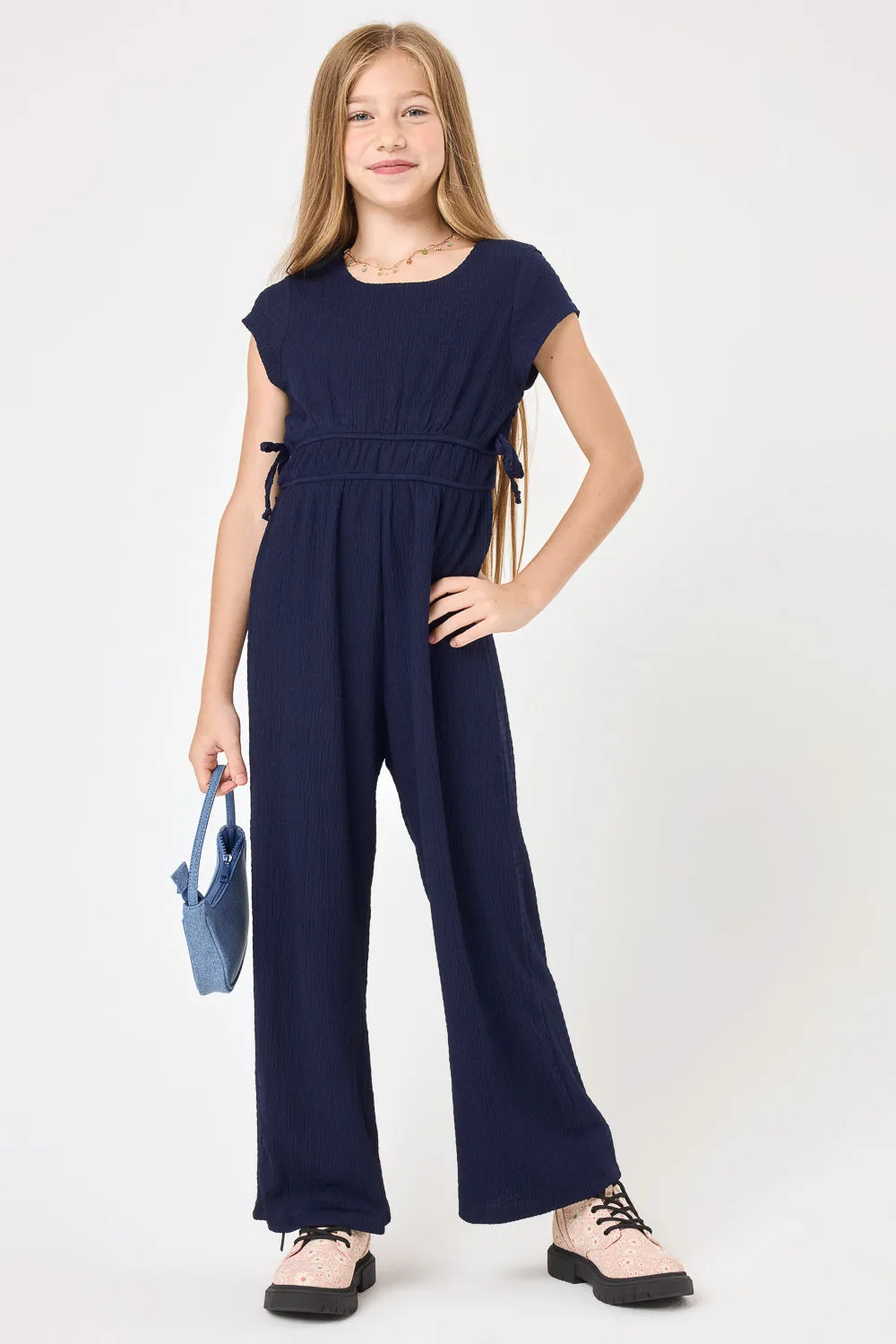 Kids Navy Crepe Jumpsuit