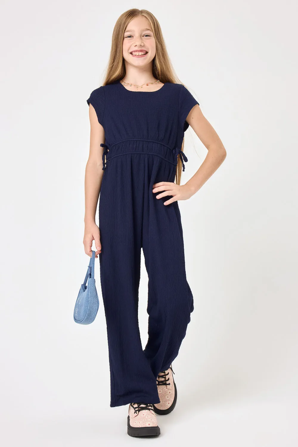 Kids Navy Crepe Jumpsuit