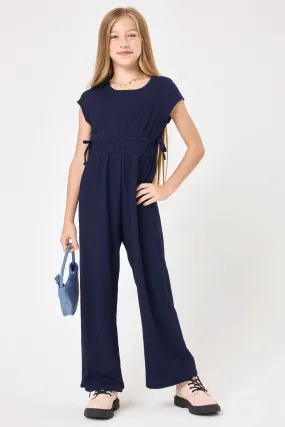 Kids Navy Crepe Jumpsuit