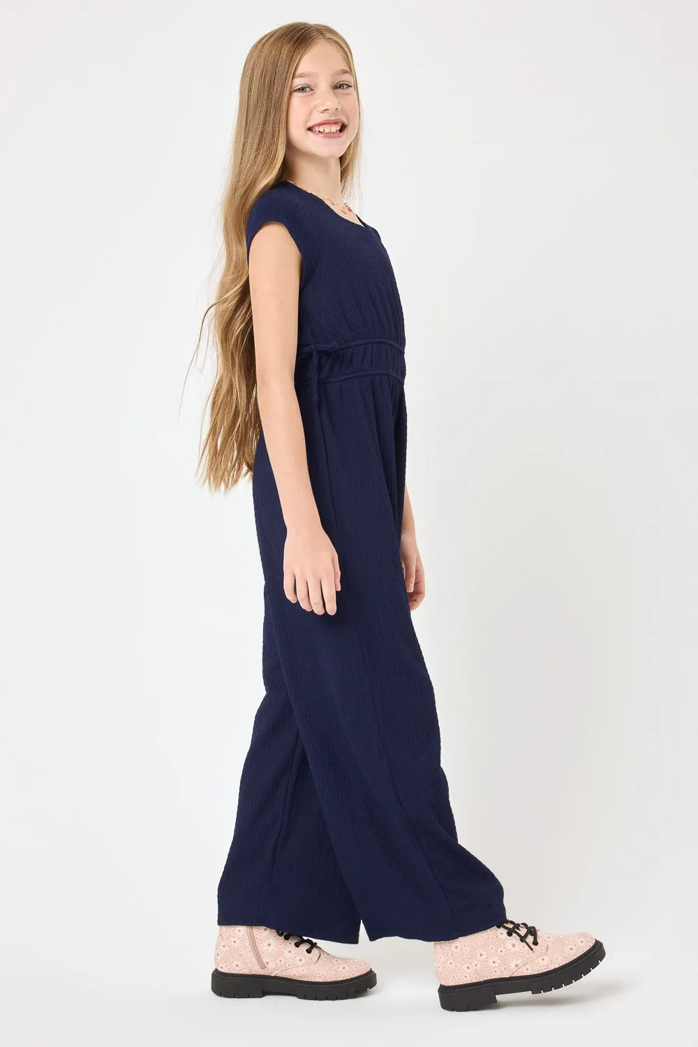 Kids Navy Crepe Jumpsuit