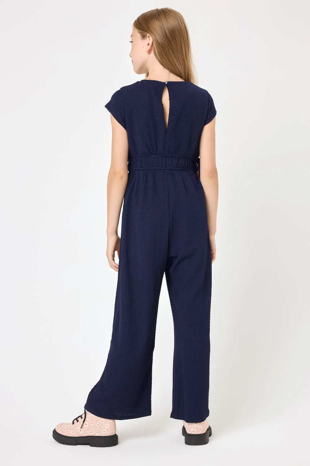 Kids Navy Crepe Jumpsuit