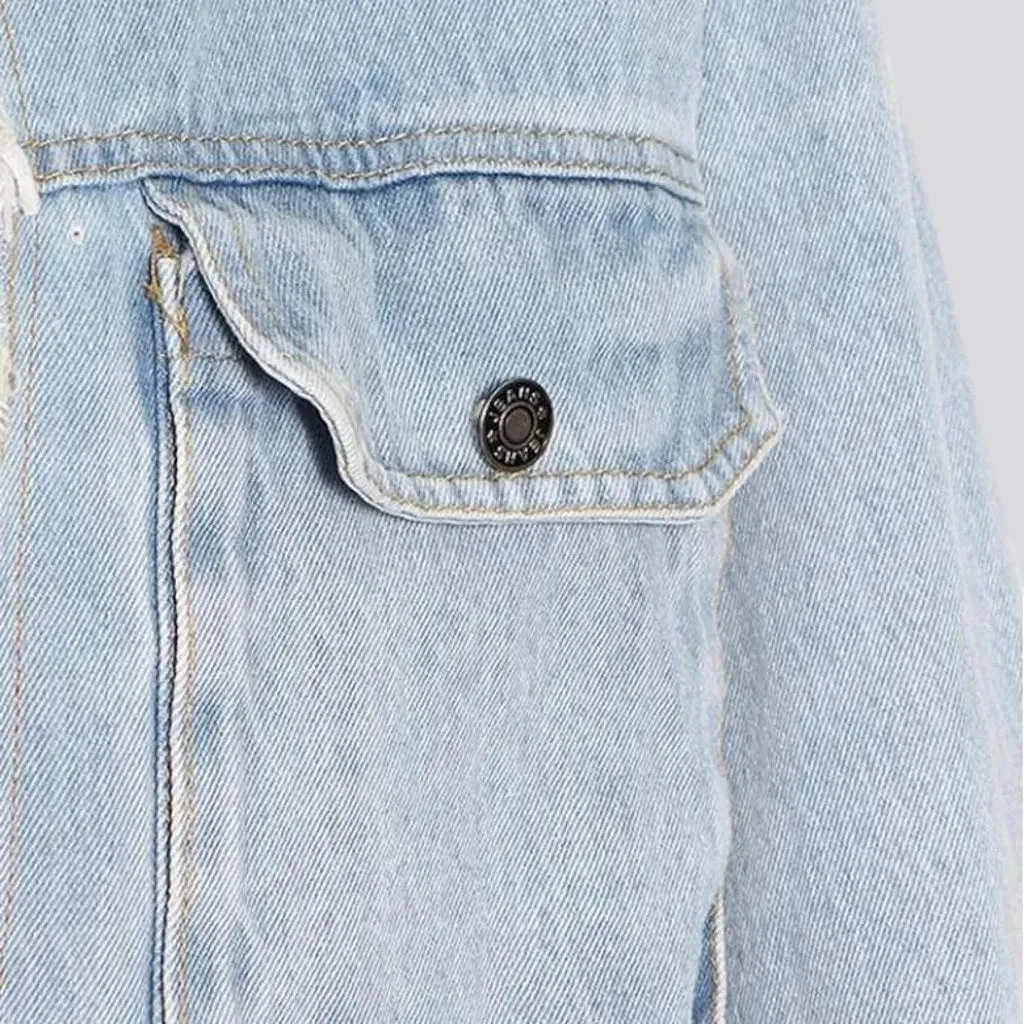 Light-wash hooded denim jacket for women