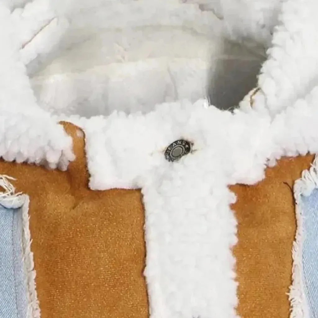 Light-wash hooded denim jacket for women