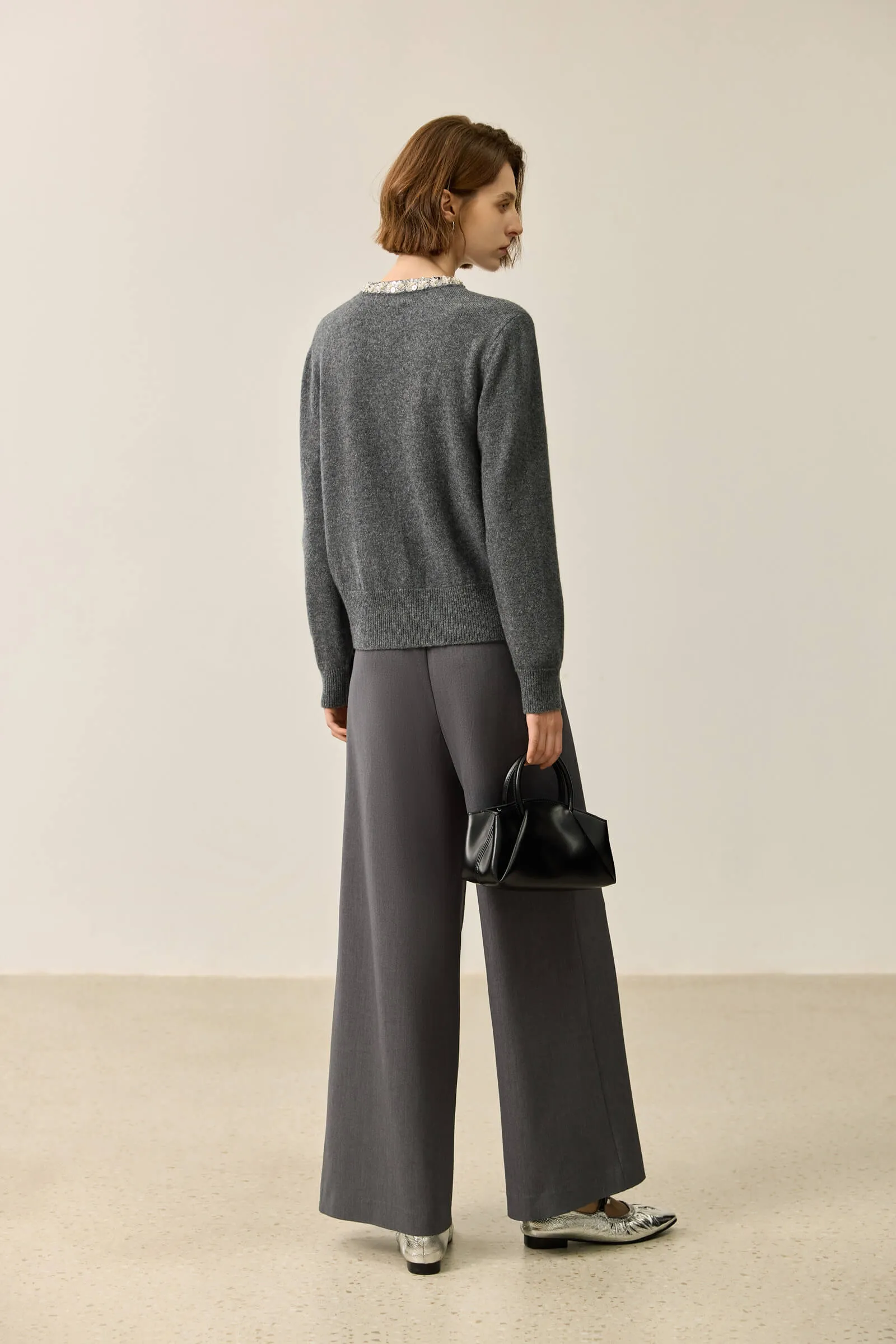 LILY Grey-Tone Wool Heavy Knit Cardigan