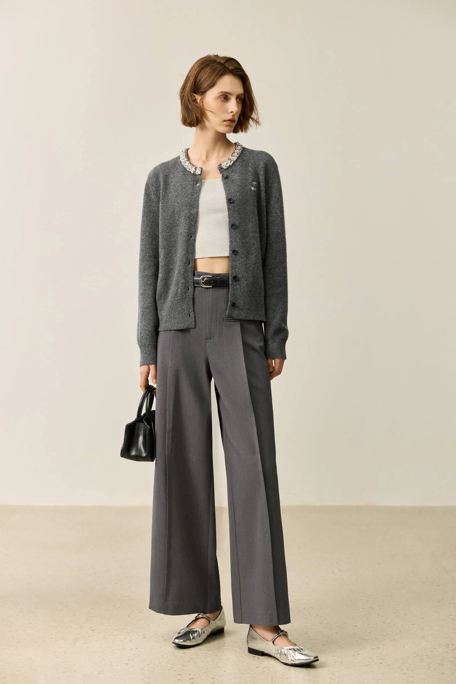 LILY Grey-Tone Wool Heavy Knit Cardigan