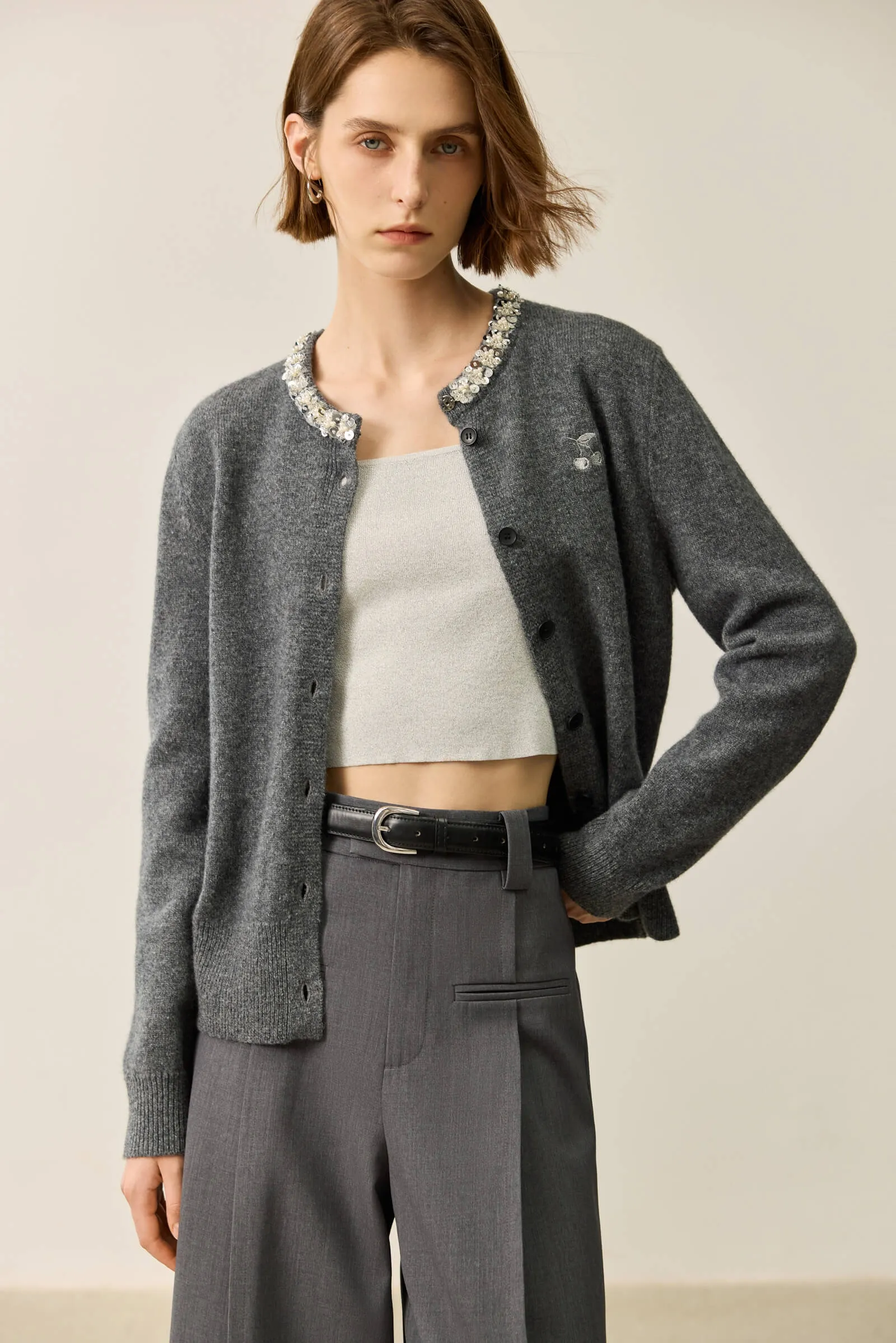 LILY Grey-Tone Wool Heavy Knit Cardigan
