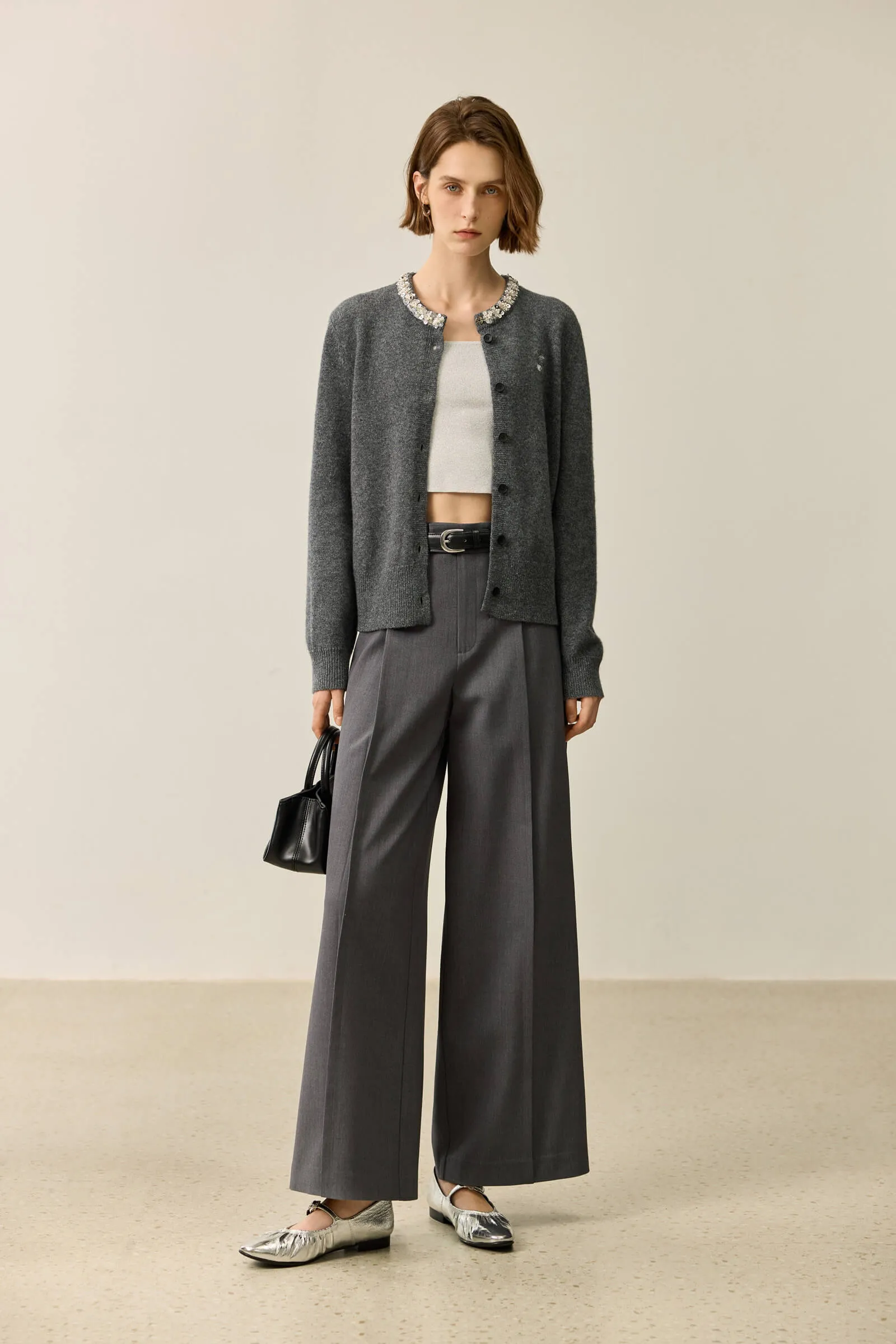 LILY Grey-Tone Wool Heavy Knit Cardigan