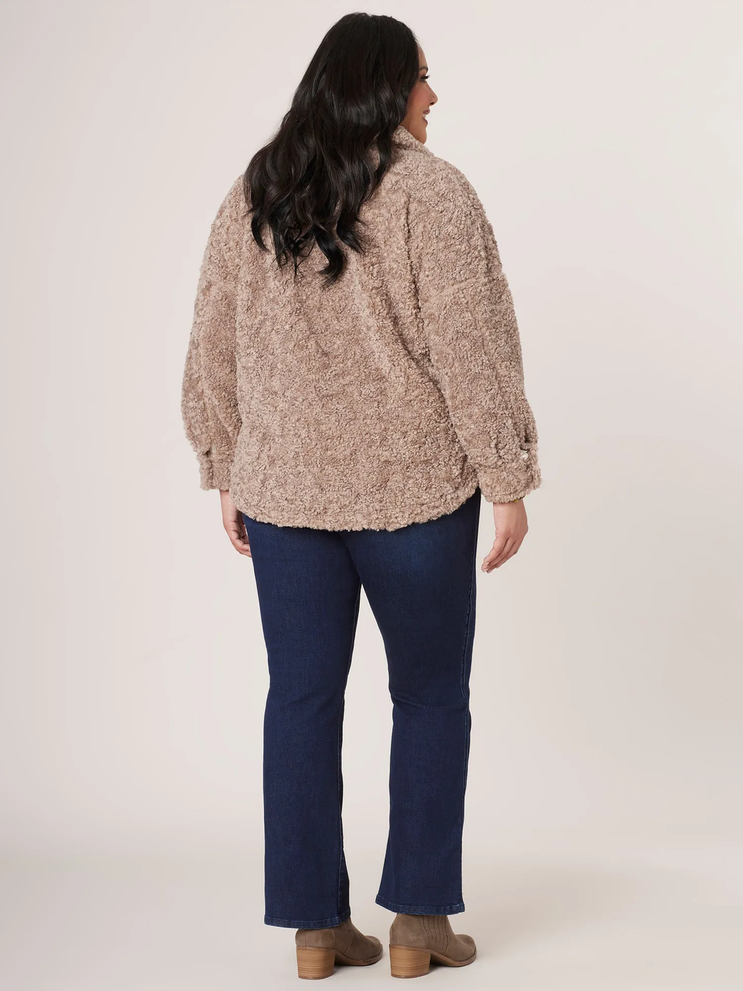 Long Blouson Sleeve Buttoned Double Patch Pocket Plus Size Jacket