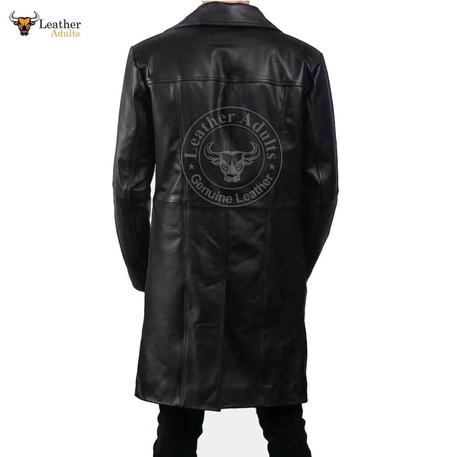 Mens Black Real Cowhide Leather Trench Steampunk Gothic Matrix Winter Coat Jacket