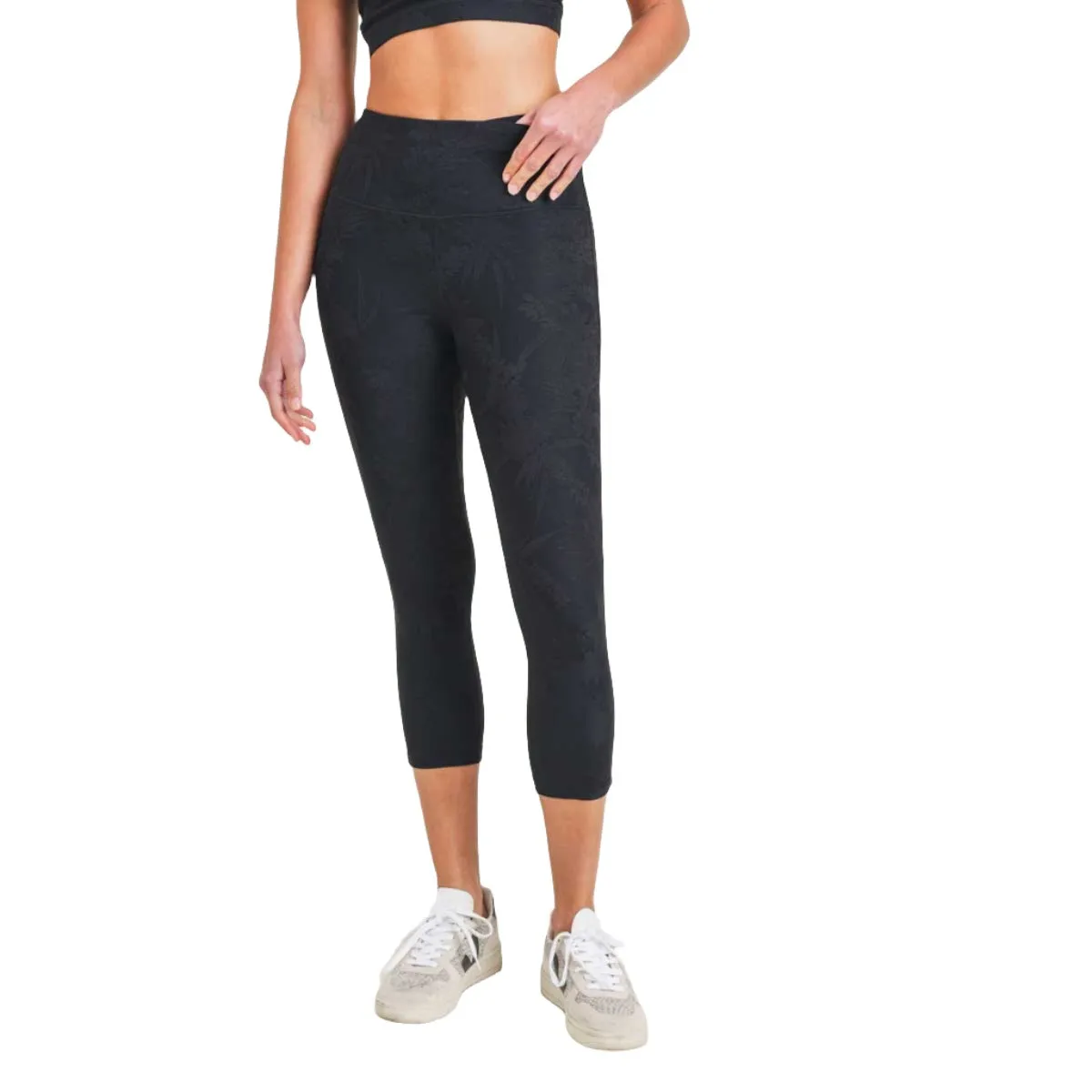 Mono B Textured with Flowers Tactel Capri 7/8 Legging APH8074