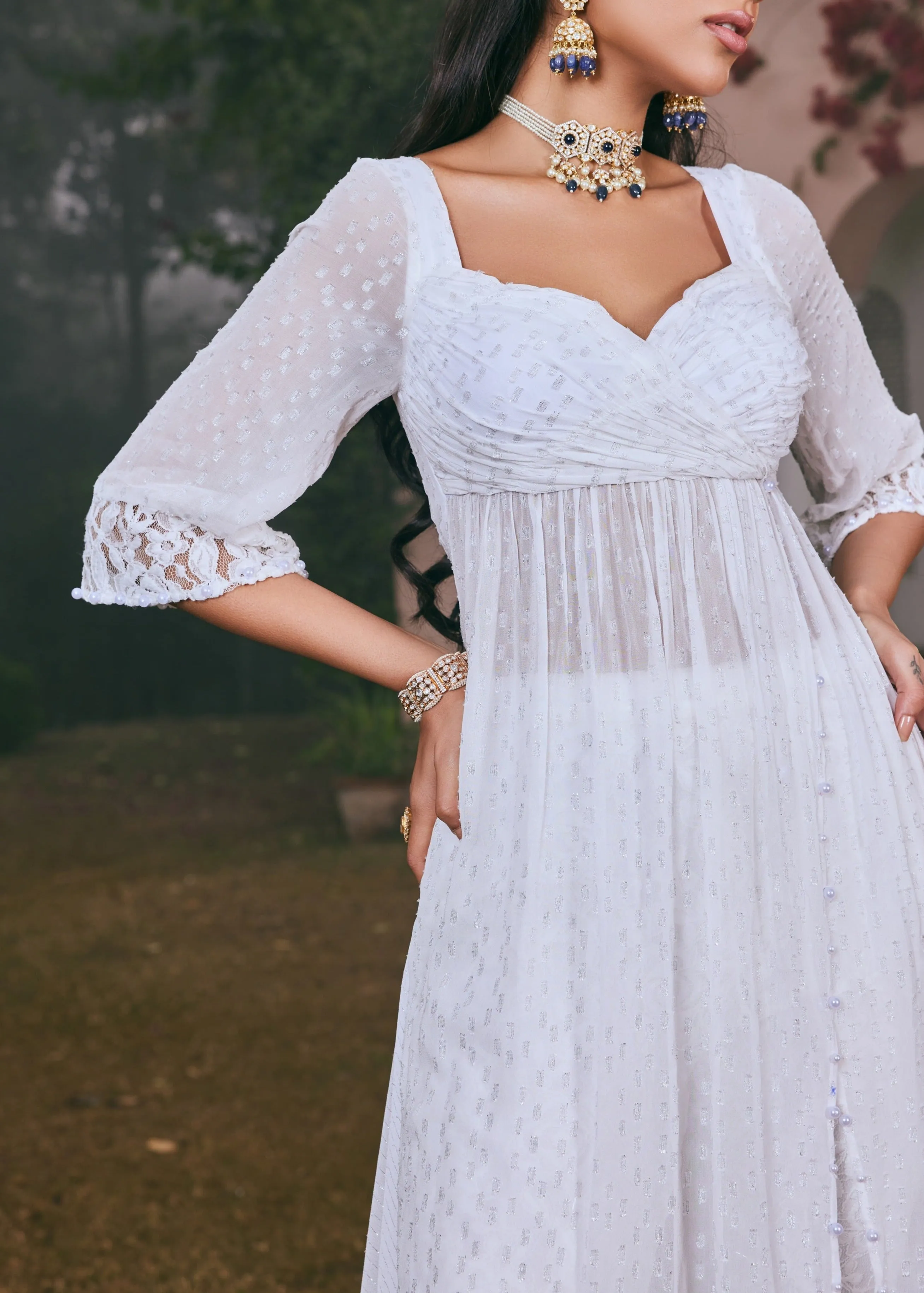 Nafisa White Georgette Anarkali Set