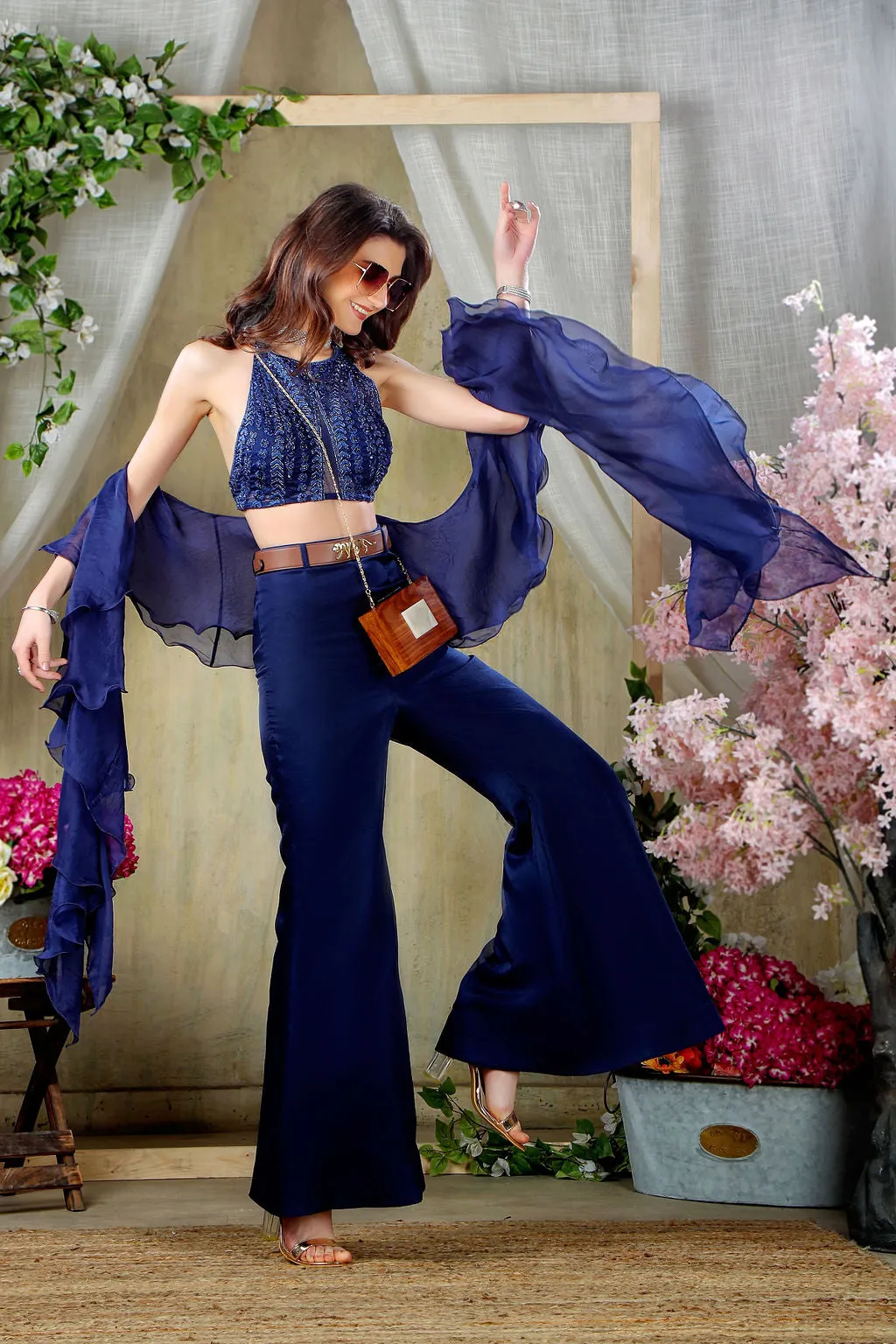 Navy Embroidered Top and Pants