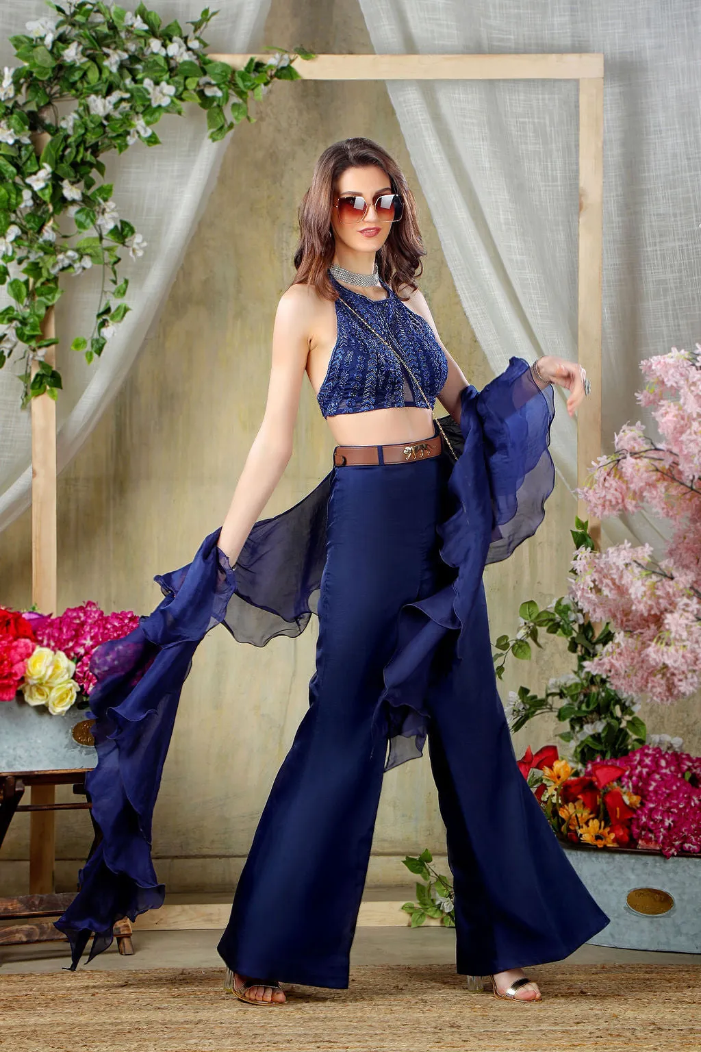 Navy Embroidered Top and Pants