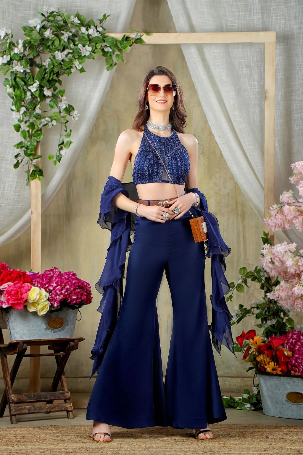 Navy Embroidered Top and Pants