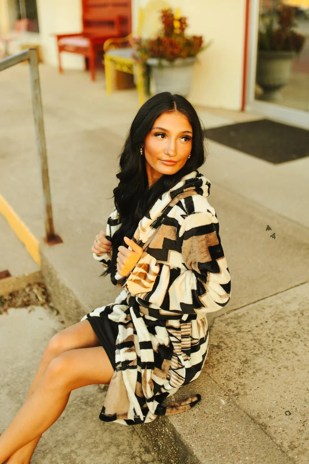 Neutral Aztec Wrap Robe