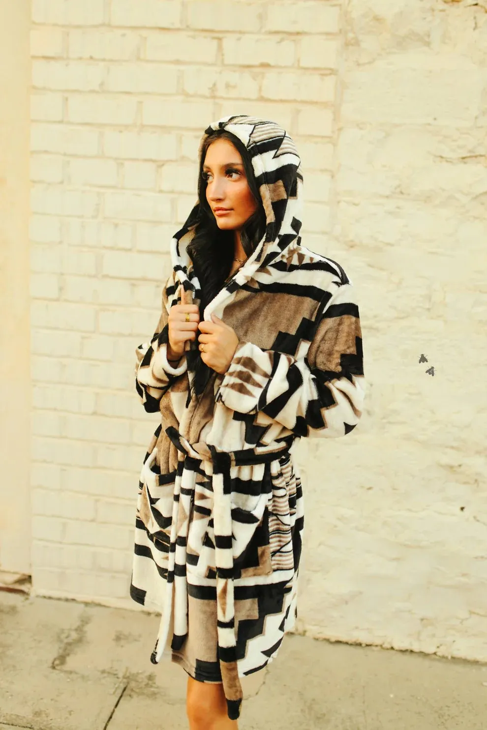 Neutral Aztec Wrap Robe