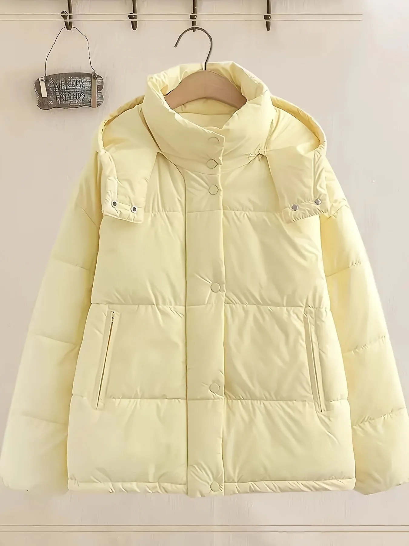 New Hooded Zipper Short Cotton Jacket, Winter Warm Jacket, Outdoor Cold Resistant Women's Clothing