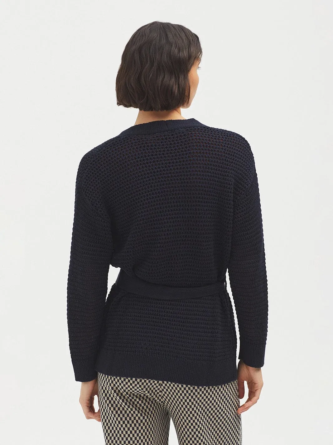 Nice Things Open Jacket With Belt Navy