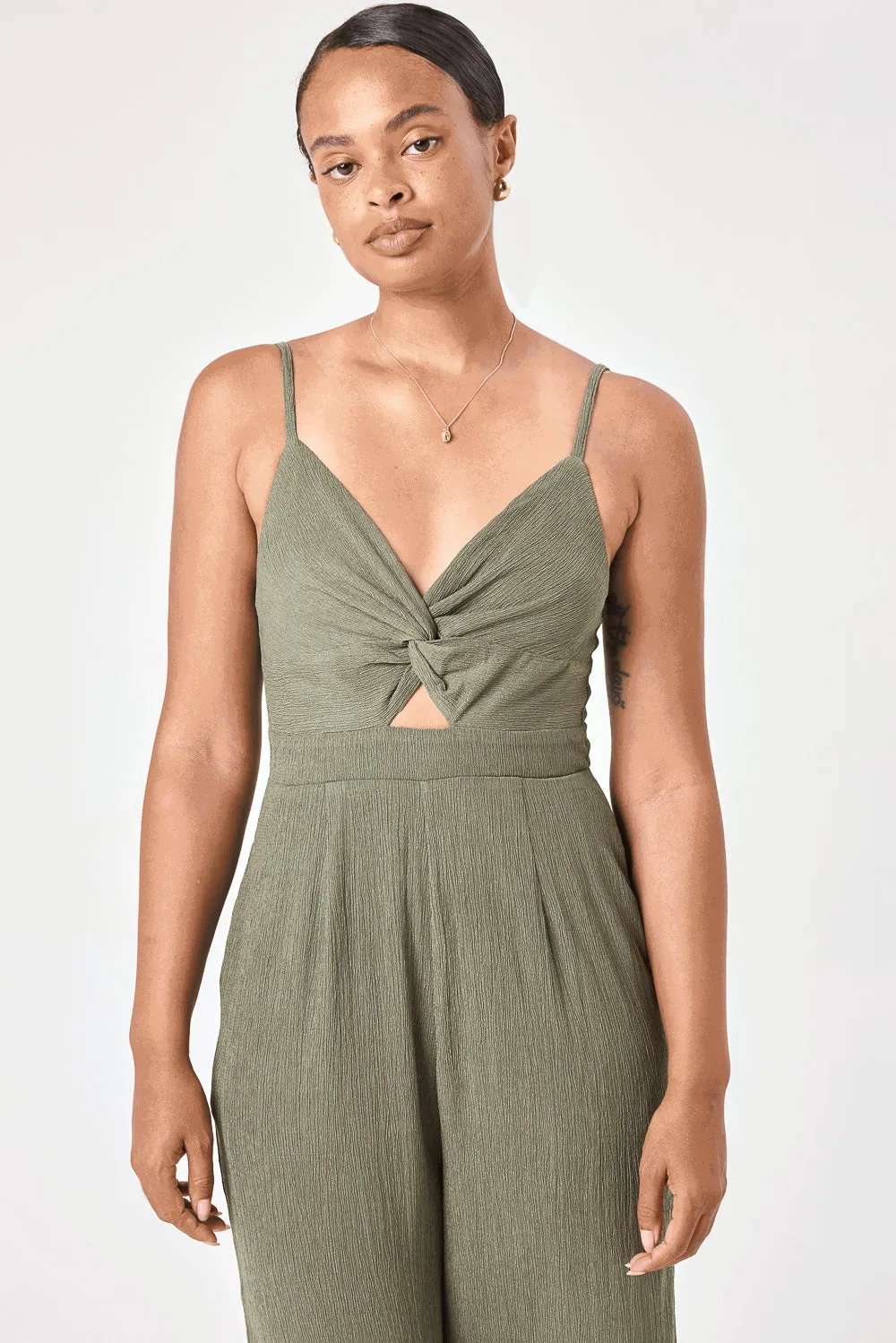 Olive Twist Crinkle Jumpsuit