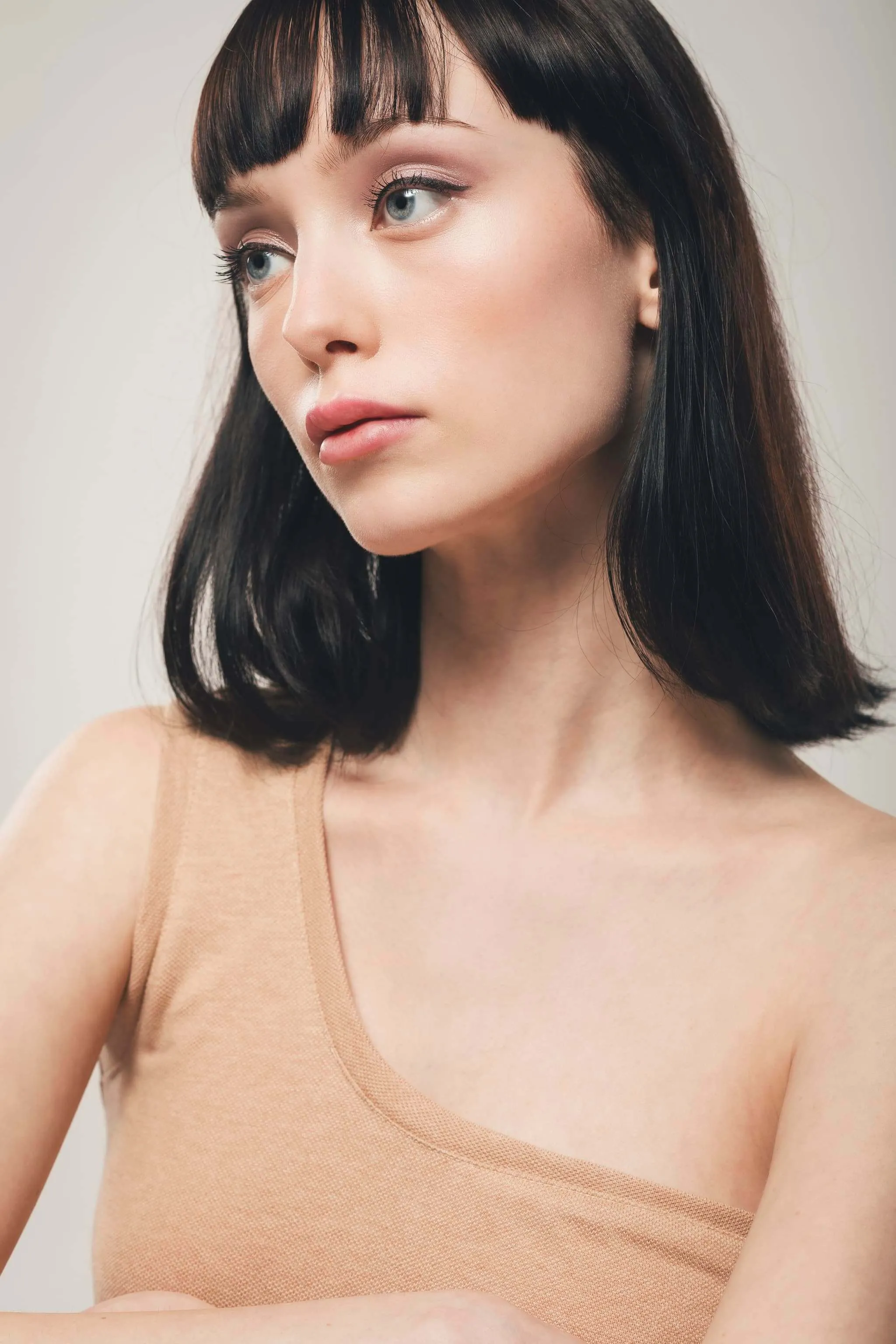 One Shoulder Jumpsuit in Light Brown