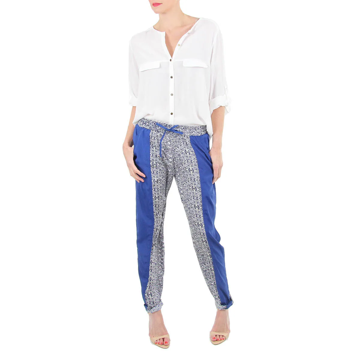 Orion Pant - Elastic Waist Pants in Blue Tribal Print