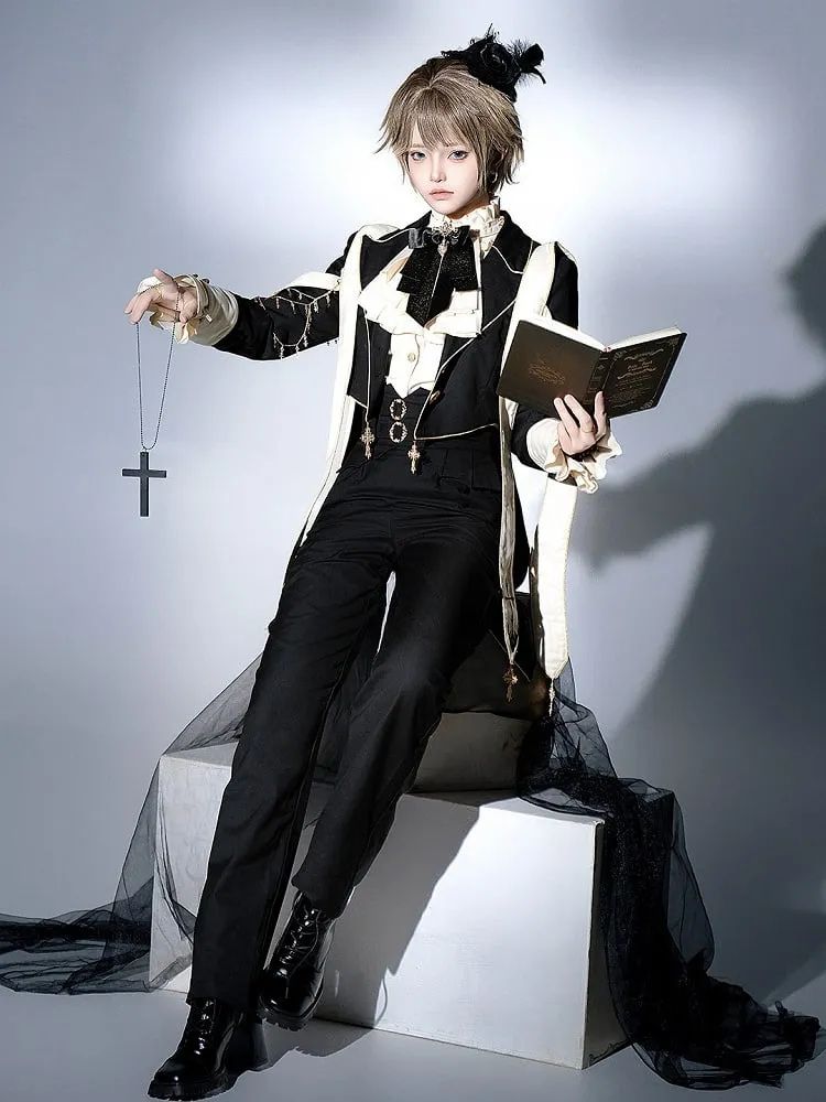 Prince Style Ouji Lolita Full Set Long Sleeves Shirt   Blazer Collar Coat   High Waist Pants