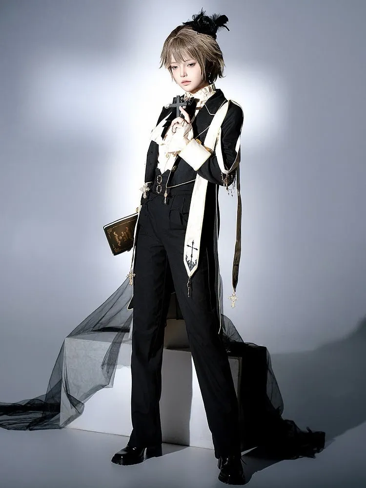 Prince Style Ouji Lolita Full Set Long Sleeves Shirt   Blazer Collar Coat   High Waist Pants