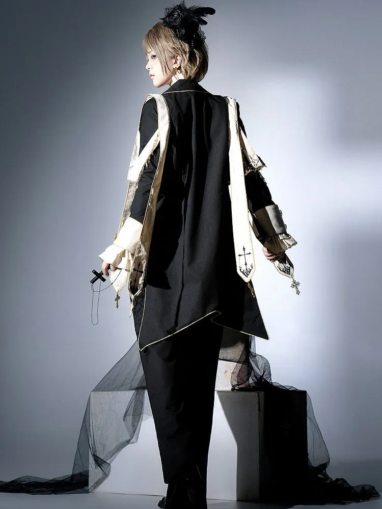 Prince Style Ouji Lolita Full Set Long Sleeves Shirt   Blazer Collar Coat   High Waist Pants
