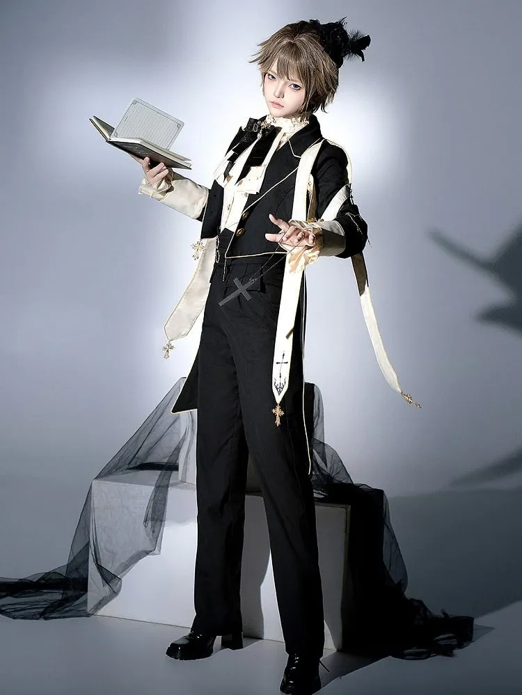 Prince Style Ouji Lolita Full Set Long Sleeves Shirt   Blazer Collar Coat   High Waist Pants