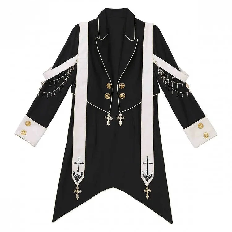 Prince Style Ouji Lolita Full Set Long Sleeves Shirt   Blazer Collar Coat   High Waist Pants