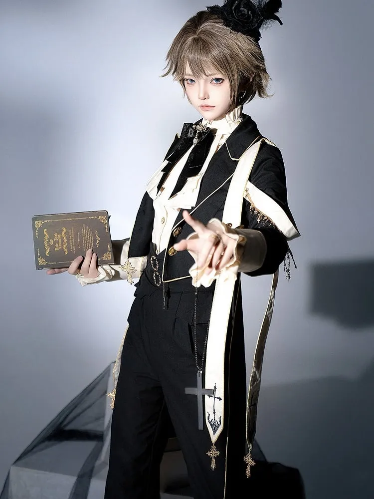 Prince Style Ouji Lolita Full Set Long Sleeves Shirt   Blazer Collar Coat   High Waist Pants