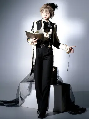 Prince Style Ouji Lolita Full Set Long Sleeves Shirt   Blazer Collar Coat   High Waist Pants
