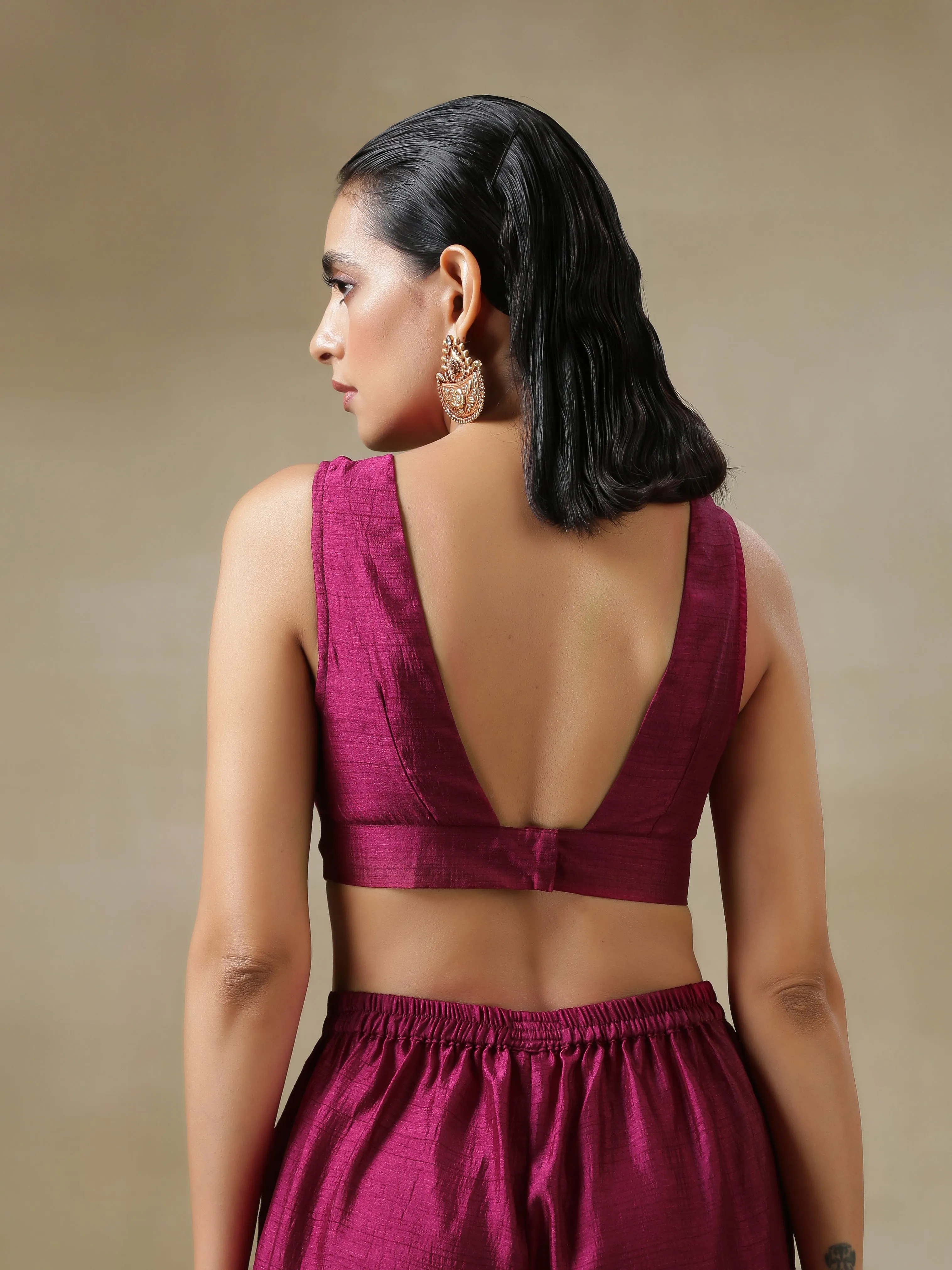 Purple Textured Silk Overlay Jacket Blouse Pant Set | Relove