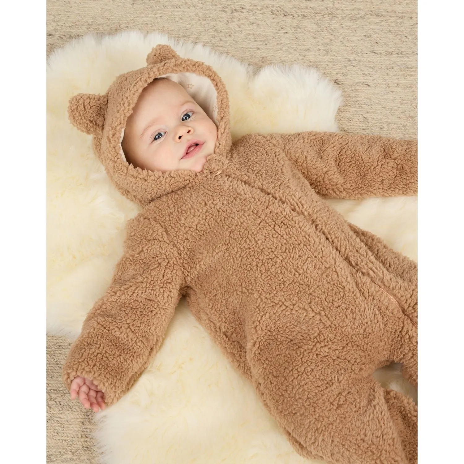 Quincy Mae Bear Jumpsuit - Beige