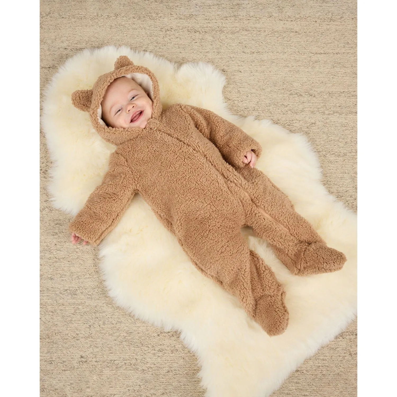 Quincy Mae Bear Jumpsuit - Beige