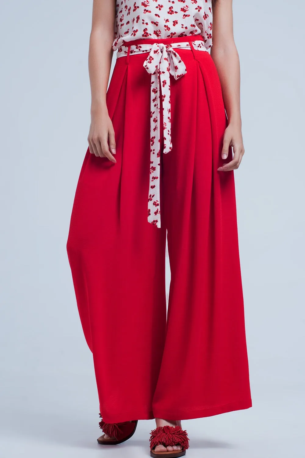 Red Pants With Floral Belt