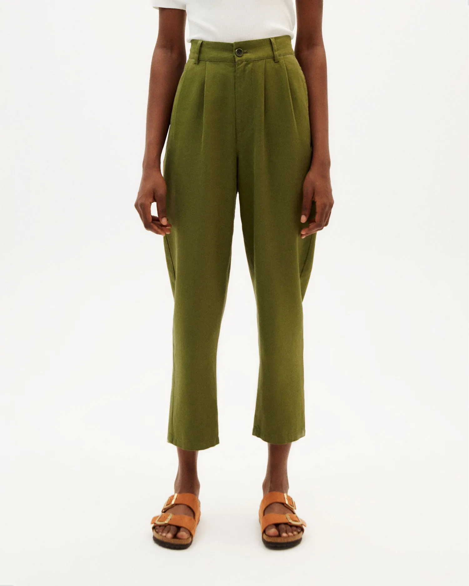 Rina Green pants - hemp and cotton - Thinking Mu