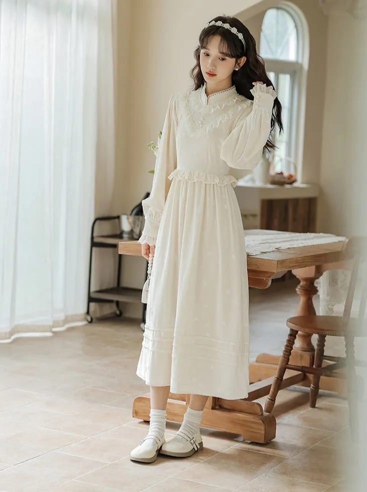 Ruffle Garden Dress Cardigan Flared Milk   Long