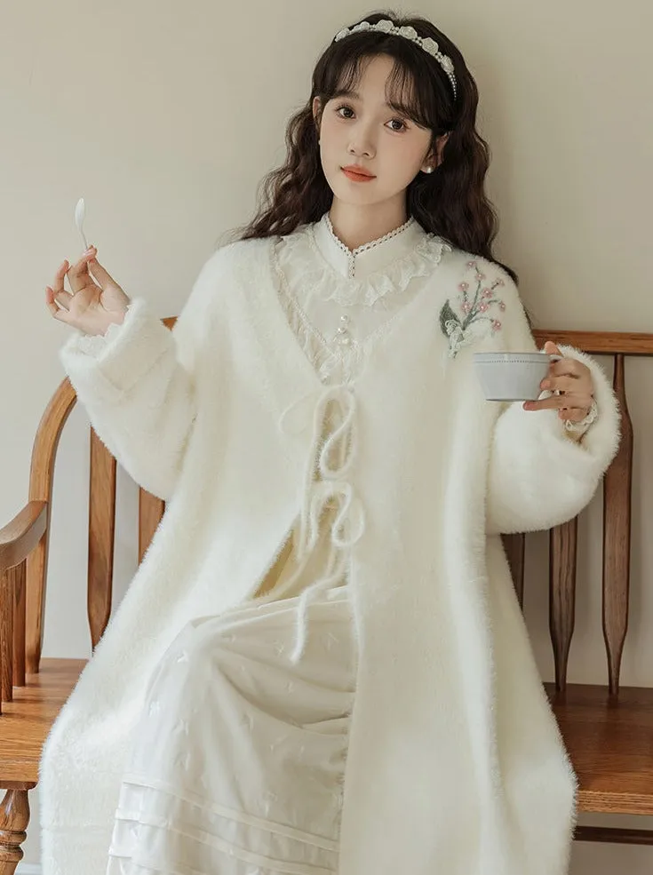 Ruffle Garden Dress Cardigan Flared Milk   Long