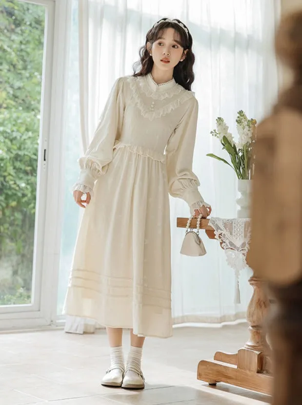 Ruffle Garden Dress Cardigan Flared Milk   Long