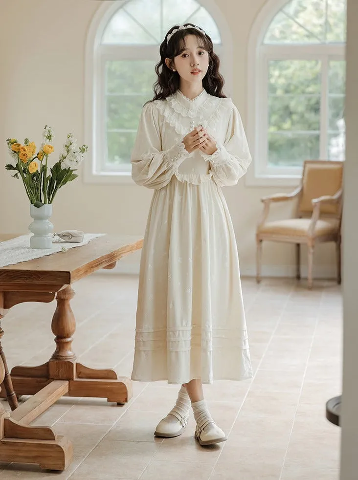 Ruffle Garden Dress Cardigan Flared Milk   Long