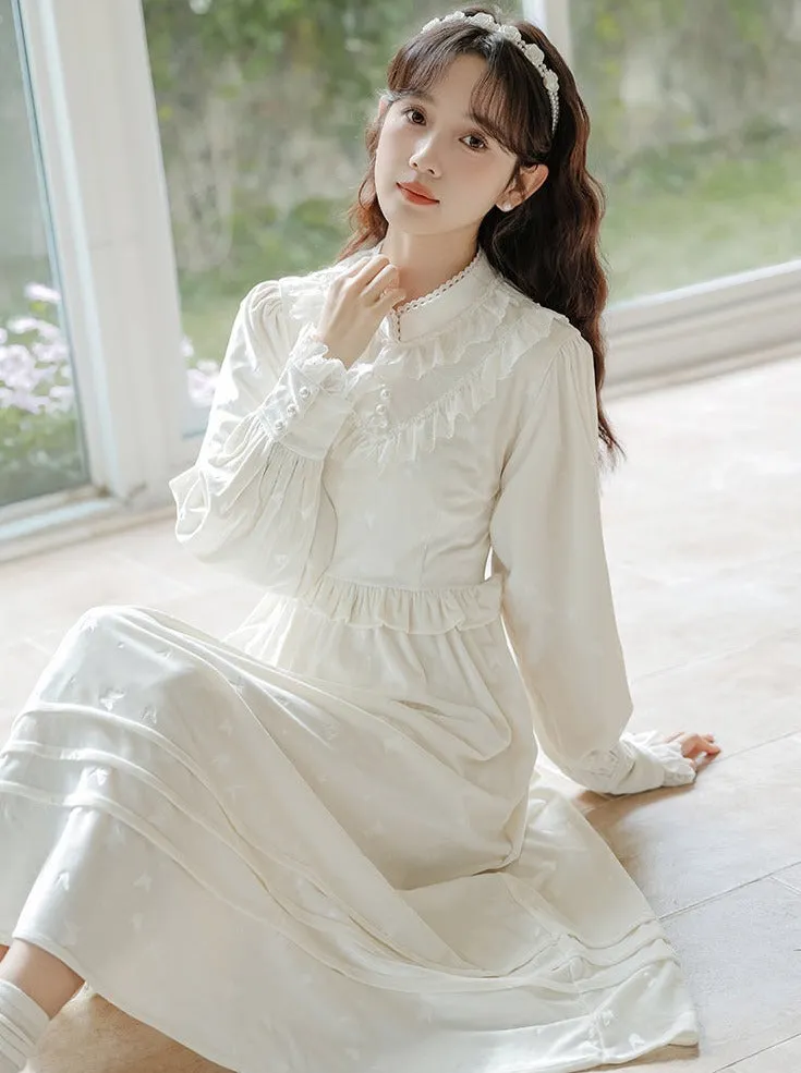 Ruffle Garden Dress Cardigan Flared Milk   Long