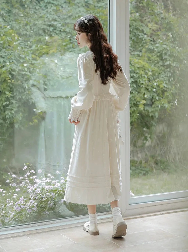 Ruffle Garden Dress Cardigan Flared Milk   Long
