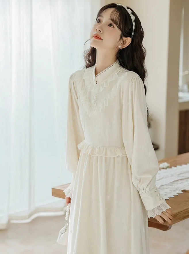 Ruffle Garden Dress Cardigan Flared Milk   Long