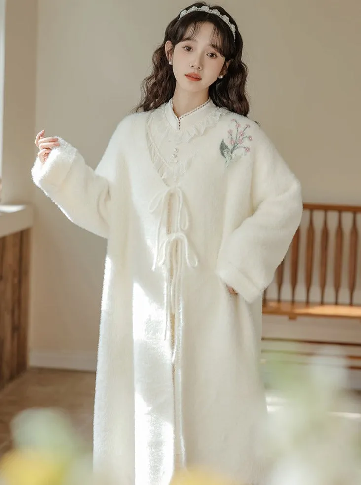Ruffle Garden Dress Cardigan Flared Milk   Long