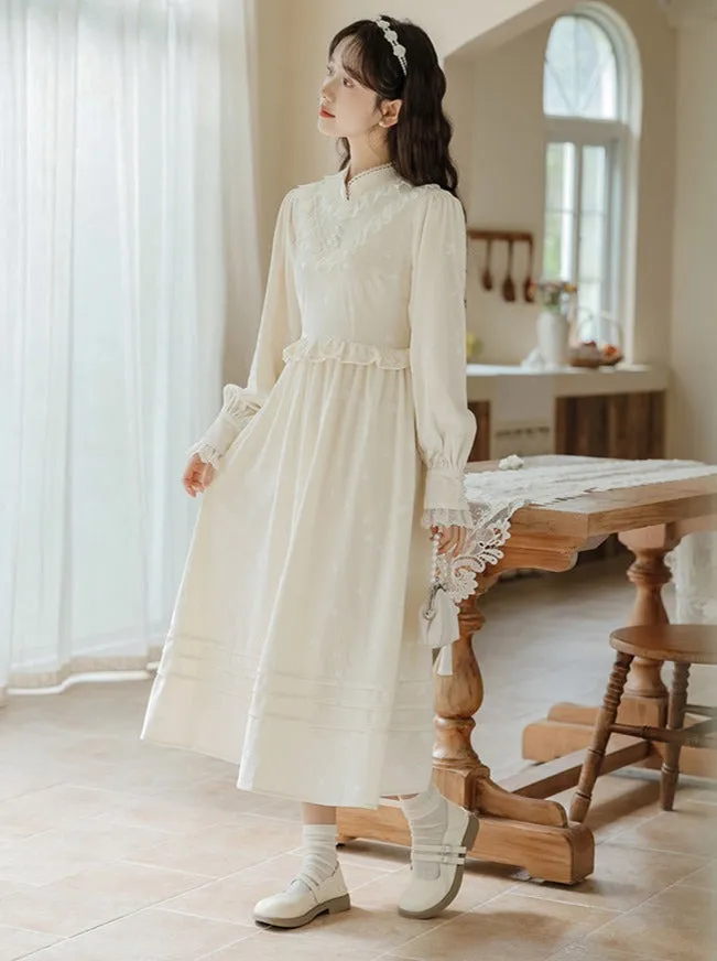 Ruffle Garden Dress Cardigan Flared Milk   Long