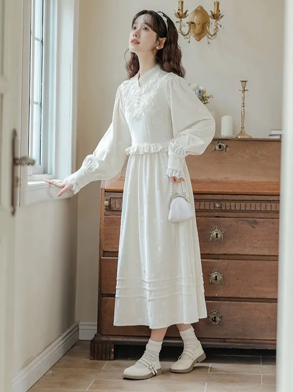 Ruffle Garden Dress Cardigan Flared Milk   Long