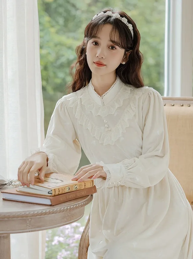 Ruffle Garden Dress Cardigan Flared Milk   Long